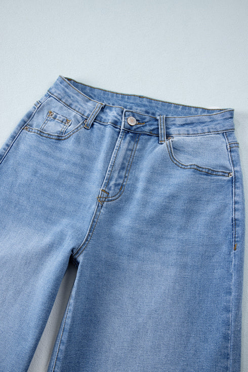 Raw Hem High Waist Straight Leg Loose Jeans
